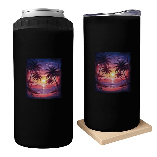 summer beach "Tropical Twilight Serenity" Can Coolers