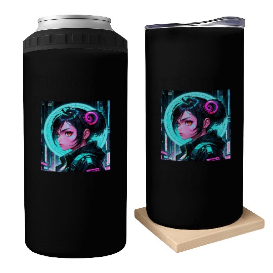 Beautiful Cyberpunk Girl Aesthetic Anime Can Coolers