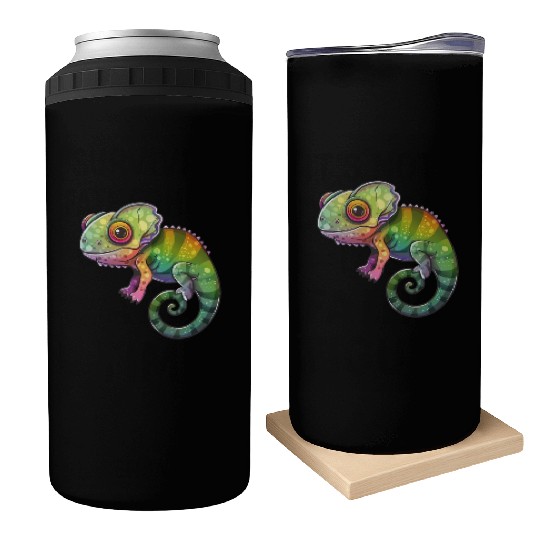 Colorful Chameleon Fantasy Creature Can Coolers