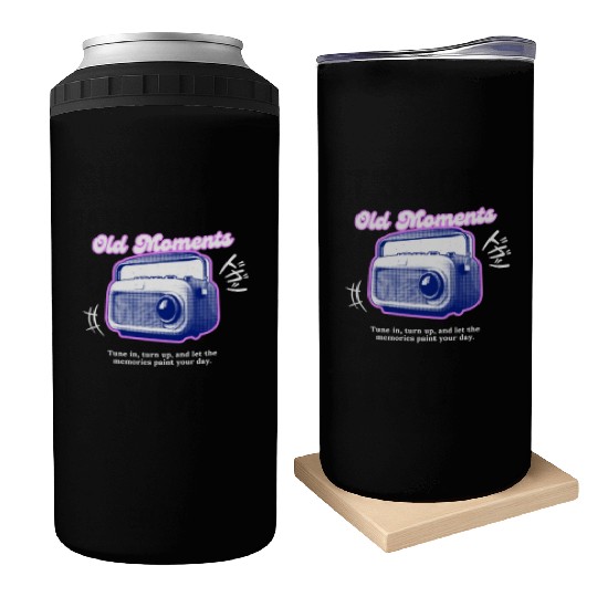 Lilac Black Halftone Radio Portrait Can Coolers