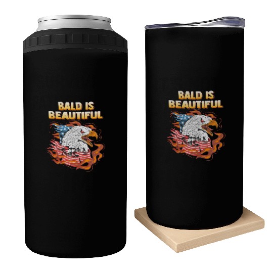 Bald Is Beautiful US Flag Eagle 4th Of July Funny Can Coolers
