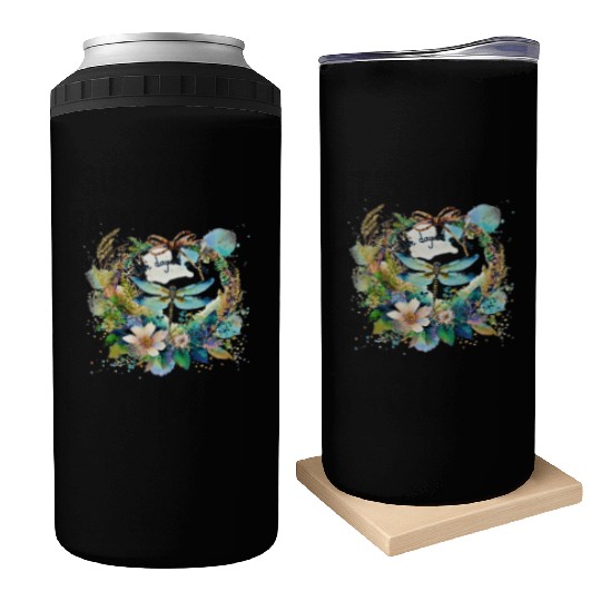One day at a time dragonfly floral Can Coolers