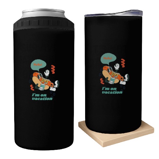 Cute funny joyful Relaxed Vacation Hot Dog Can Coolers