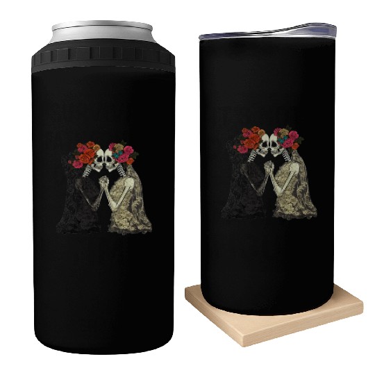 Lesbian Couple Skeletons Kissing LGBTQ Pride Can Coolers