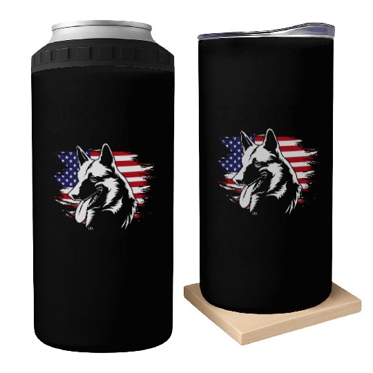 US Flag Dog Face 4th Of July Belgian Malinois Can Coolers