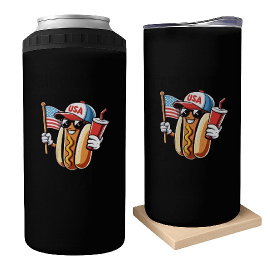 4th July Hot Dog USA Patriotic Character Fun Can Coolers