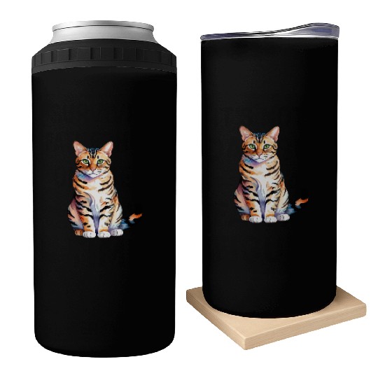 Leopard Cat Watercolor Can Coolers
