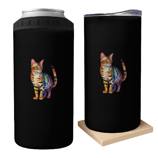 Leopard Cat Watercolor Can Coolers