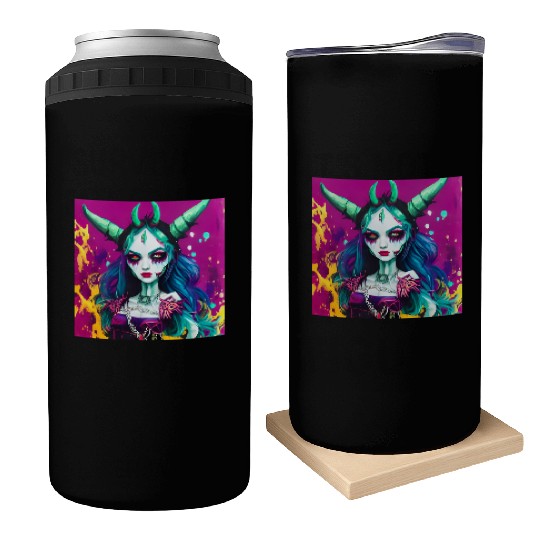 Goth Devil Demon Vampire Girl Street Pop Art Can Coolers