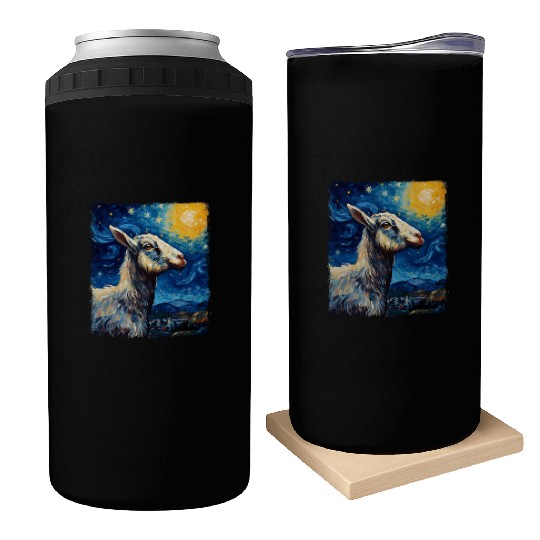 Goat Farm Animal Farmer Starry Night Painting Can Coolers