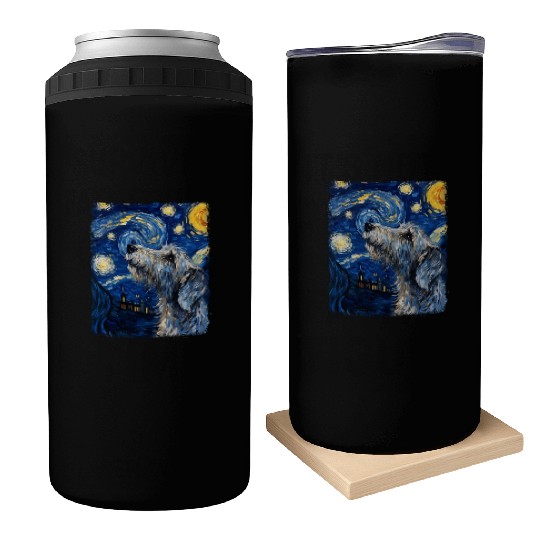 Irish Wolfhound Dog Starry Night Painting Can Coolers