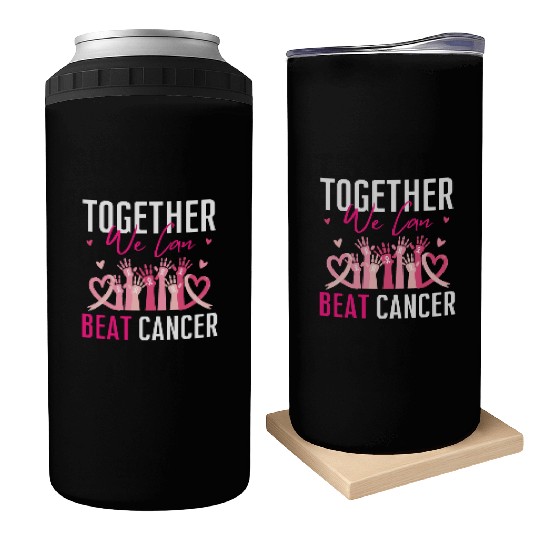 Together We Can Beat Cancer Pink Ribbon Warrior Can Coolers