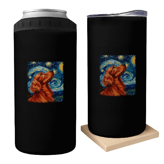 Irish Setter Dog Starry Night Painting Can Coolers