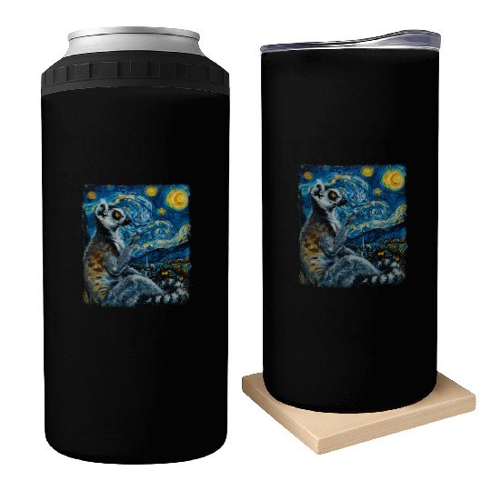 Lemur Ring Tailed Starry Night Painting Can Coolers