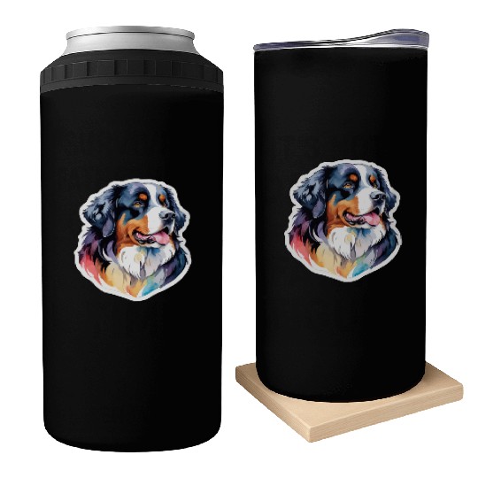 Bernese Mountain Dog Watercolor Can Coolers