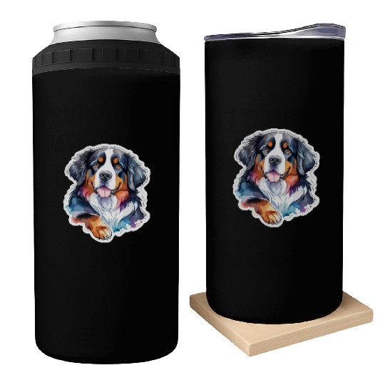 Bernese Mountain Dog Watercolor Can Coolers