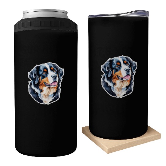 Bernese Mountain Dog Watercolor Can Coolers
