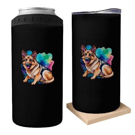 German Shepherd Watercolor Can Coolers