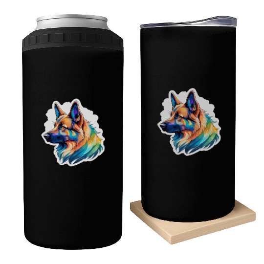 German Shepherd Watercolor Can Coolers