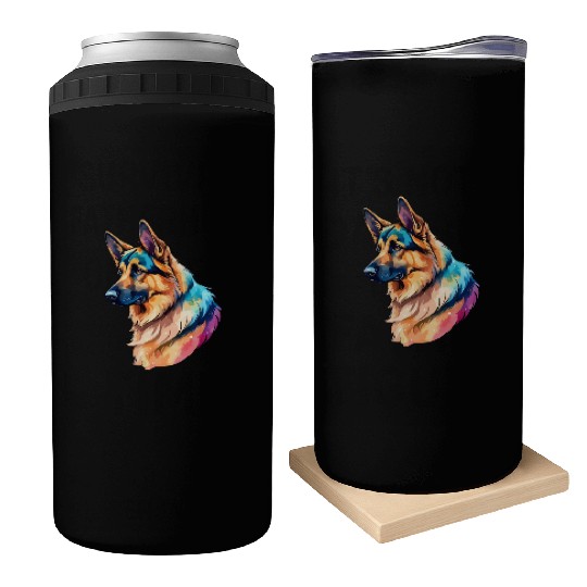 German Shepherd Watercolor Can Coolers