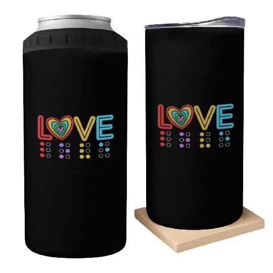 Retro Braille Rainbow Heart Braille Love Can Coolers