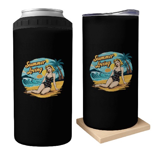 Retro Summer Loving Beach Vibes for a Beach Lover Can Coolers