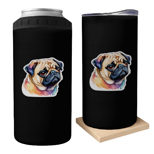 Pug Watercolor Can Coolers