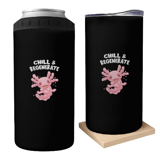 Chill and Regenerate Funny Axolotl Humor Salamande Can Coolers