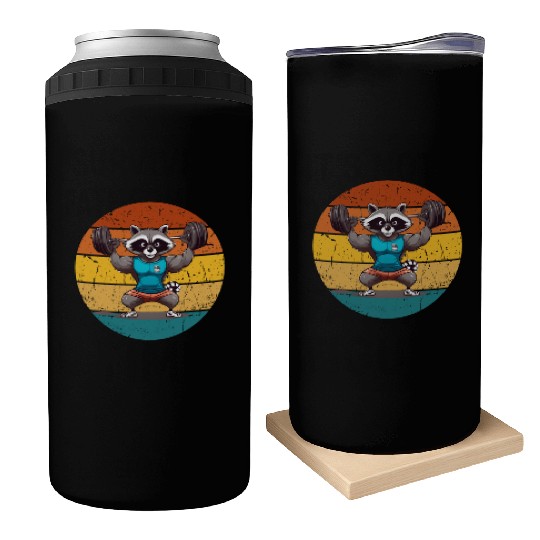 raccoon gym workout fitness retro Can Coolers
