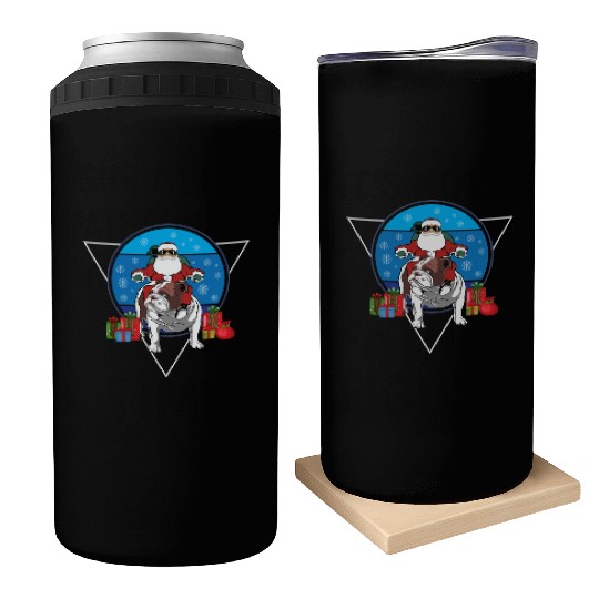 Christmas Santa Claus Riding English Bulldog Xmas Can Coolers