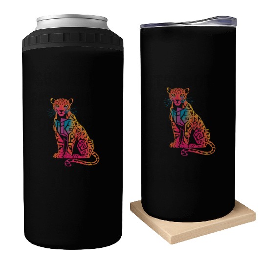 Colorful Geometric Jaguar Artwork for Bold Can Coolers