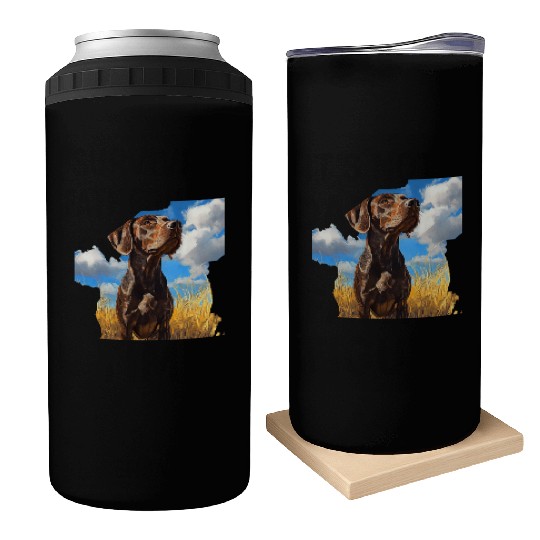 German Shorthaired Pointer Watercolor Picture Can Coolers