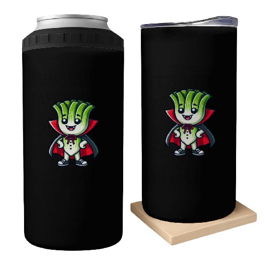 Cute Halloween Leek Vampire Cartoon Green Can Coolers