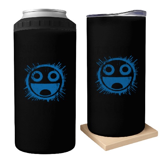 Blue Joyful Face Can Coolers
