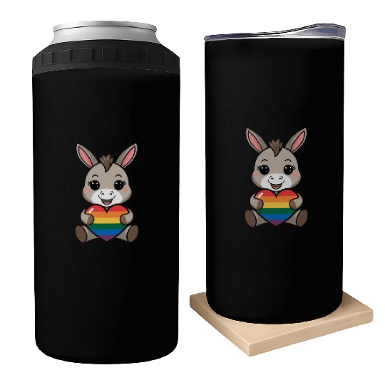 LGTBQ Cute Donkey with Rainbow Heart Can Coolers