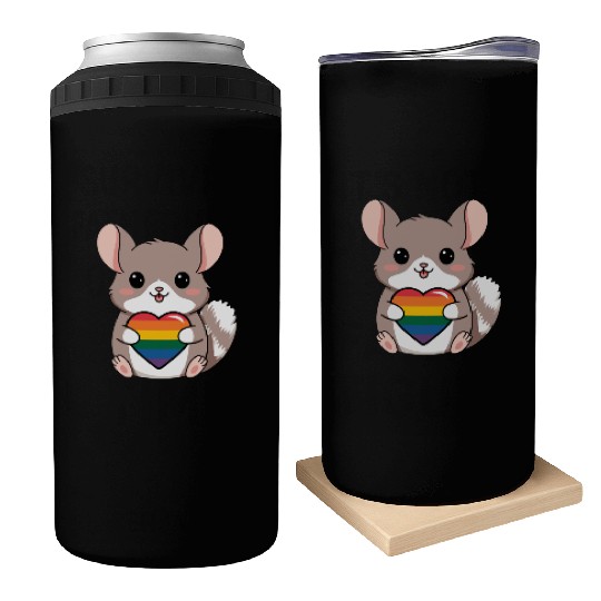 LGTBQ Chinchilla Holding Rainbow Heart Cute Pride Can Coolers