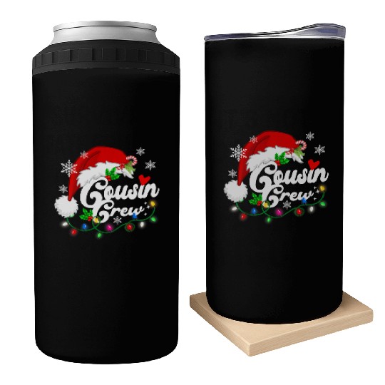 cousin crew Santa Claus Hat Christmas lights Can Coolers