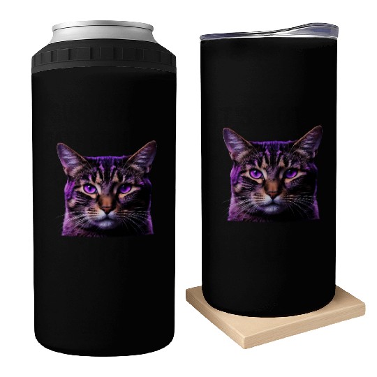 Vivid Lilac-Eyed Tabby Cat Portrait Can Coolers