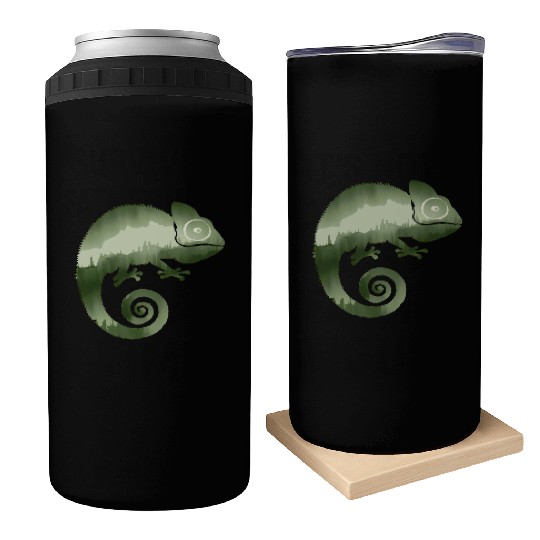 green chameleon monochrome silhouette Can Coolers