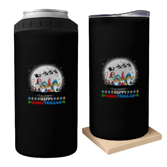 Happy Chrismukkah Gnomes Christmas Hanukkah Can Coolers