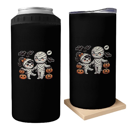 Kawaii Mummy Family Trick-or-Treat Halloween Fun Can Coolers