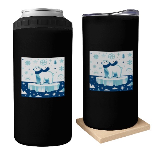 Polar Bear in Winter Wonderland Can Coolers