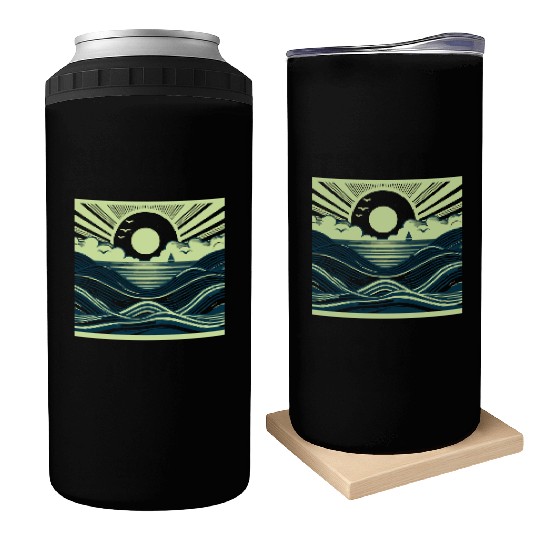 Ocean Sunrise Retro Wave Sailing Can Coolers