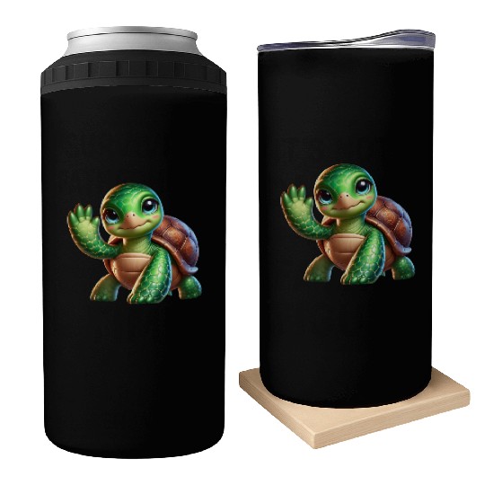 Adorable Waving Turtle Can Coolers