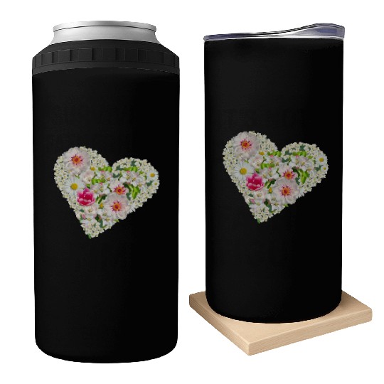 heart of flowers blossoms daisy tulip pink peony Can Coolers