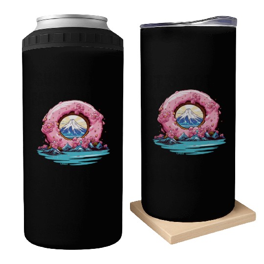 Japan Sakura Blossom Mount Fuji Donut Can Coolers