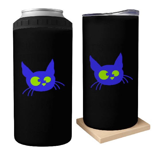 Crazy Cat Squinting Funny Eyes Grimace Fun Cartoon Can Coolers