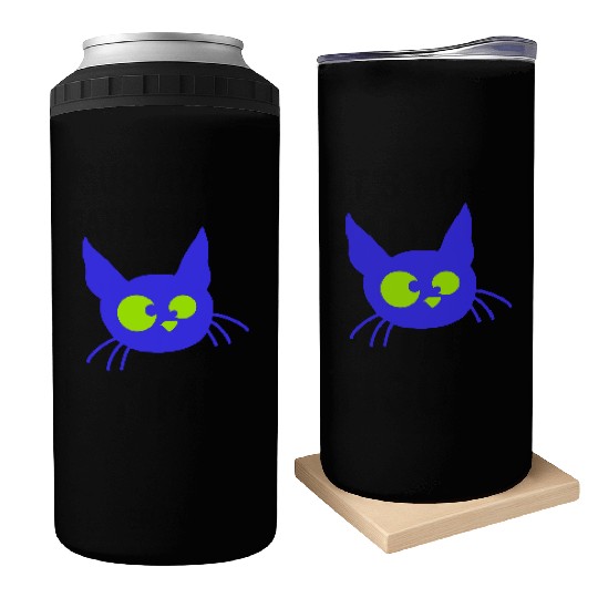 Crazy Cat Squinting Funny Eyes Grimace Fun Cartoon Can Coolers