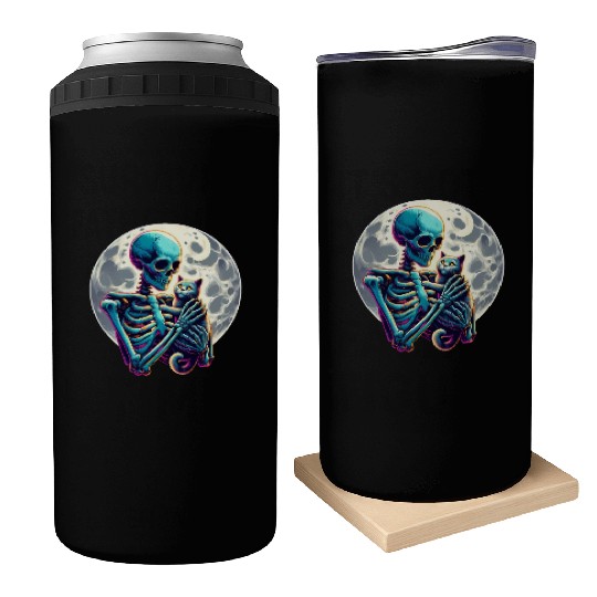 Skeleton Cute Cat Skull Kitty Halloween Can Coolers