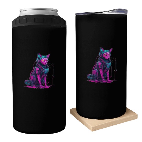Cyber Warrior Cat Can Coolers